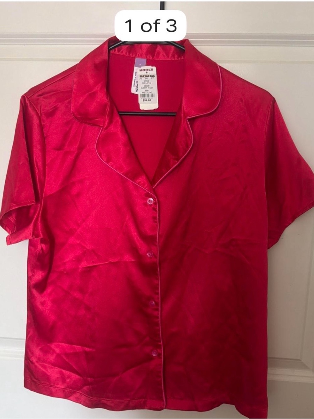 Pijama Red Satin Button-Up Top